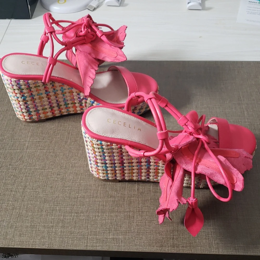 Cecelia New York Pink Lily Platform Wedge Sandal - SZ‎ 6.5 - NWOT